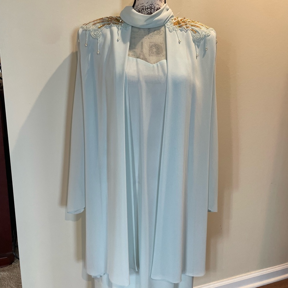 Vintage Ursula of Switzerland Seafoam Chiffon Beaded Dress ~ 14 ~